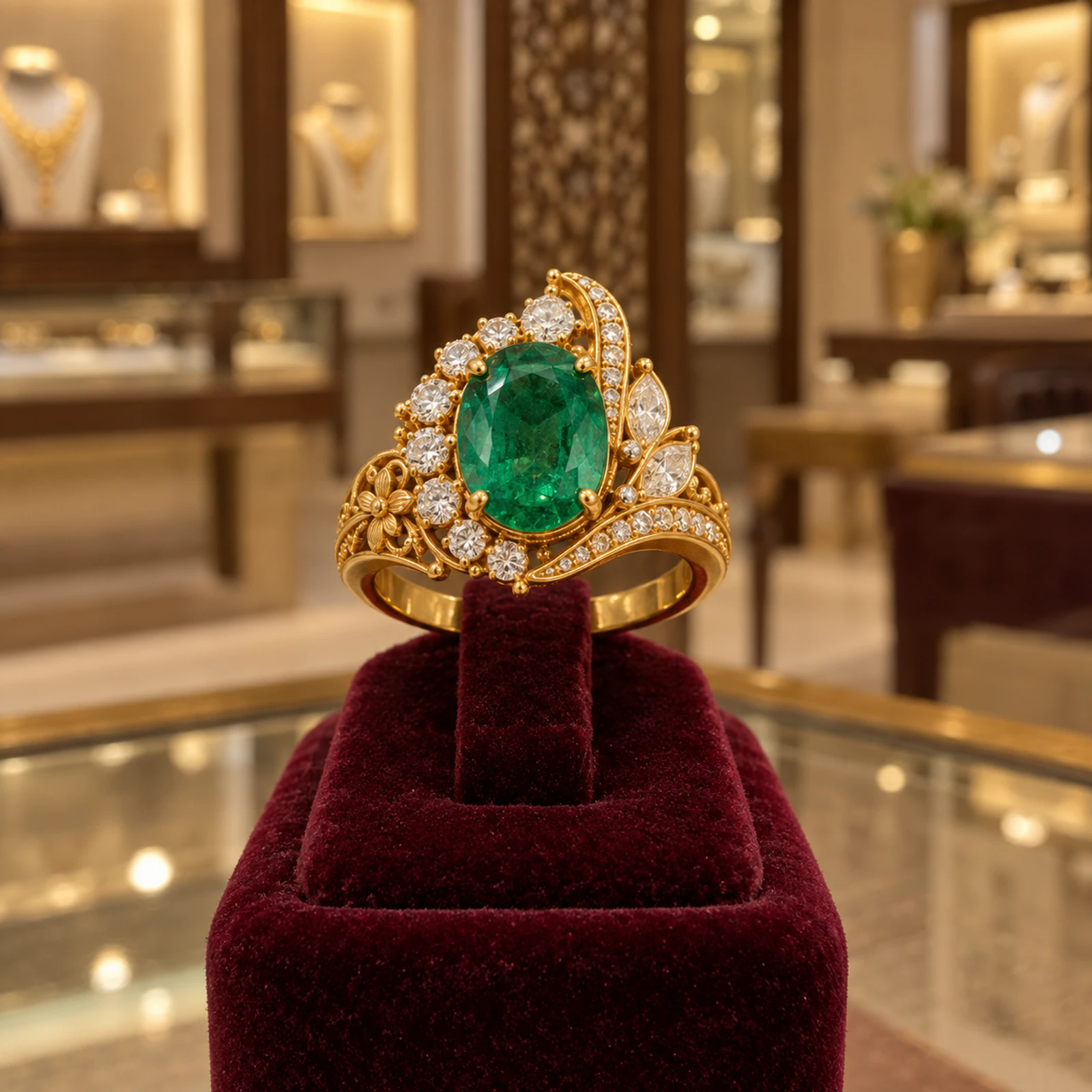 Ziya Emerald Halo Ring jewellery design