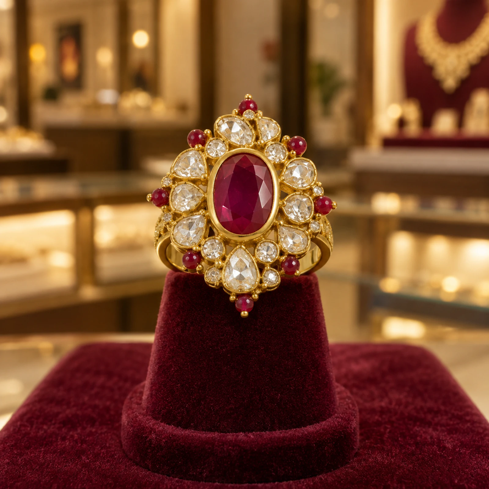 Mehr Ruby Cluster Ring jewellery design