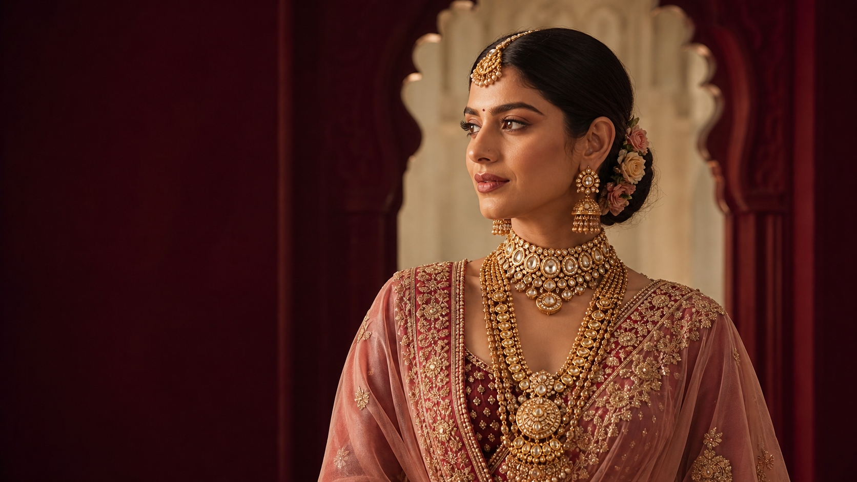 Bride wearing traditional gold jewellery